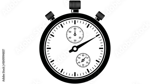 Black Stopwatch Icon for Timing and Measurement on Isolated White Background, Sport or Race Timer