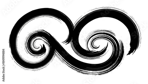 Abstract black and white vector background featuring a swirling spiral pattern with elegant wave curves and a decorative twirl element for a modern art wallpaper design