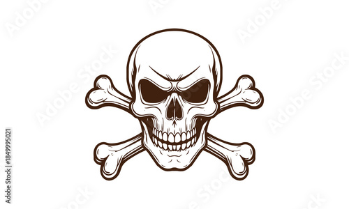 Skull and crossbones illustration on black and white backgrounds