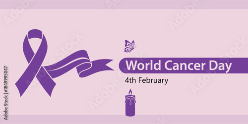 World cancer day awareness ribbon and candle