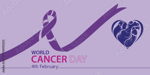 World cancer day awareness ribbon and heart symbol