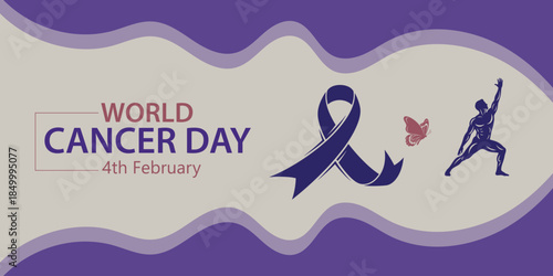 World cancer day awareness ribbon and silhouette