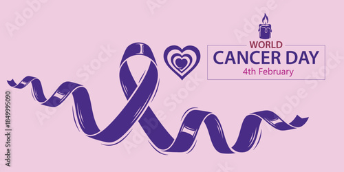 World cancer day awareness ribbon and heart symbol
