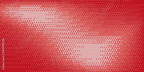 Grunge halftone gradient background. Faded grit noise texture. White and red sand wallpaper. Retro pixelated backdrop. Anime or manga style comic overlay. Vector graphic design textured template