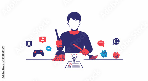 Digital Multitasking Workspace Productivity Illustration