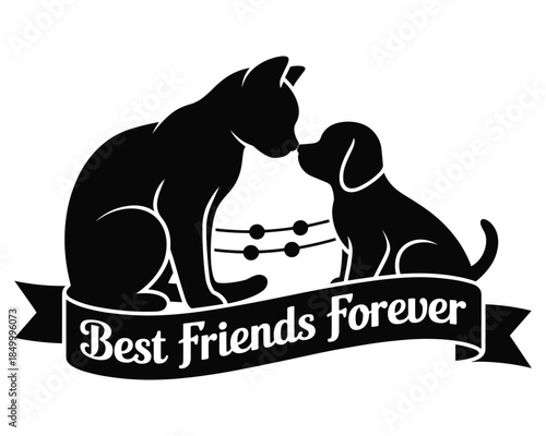 Best Friends Forever Dog And Cat Silhouette Love Friendship Illustration