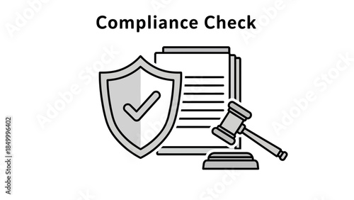 Compliance check with shield and gavel for legal documents