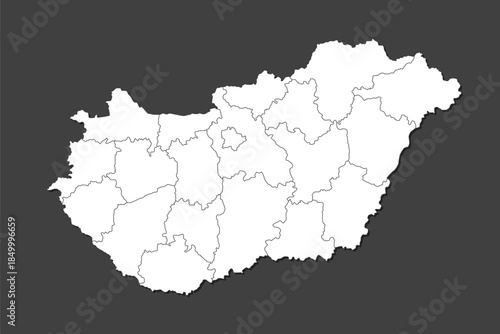 Vector map of Hungary divided on regions