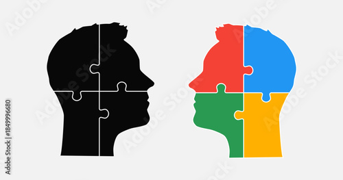 Head woman and man made puzzle pieces, education