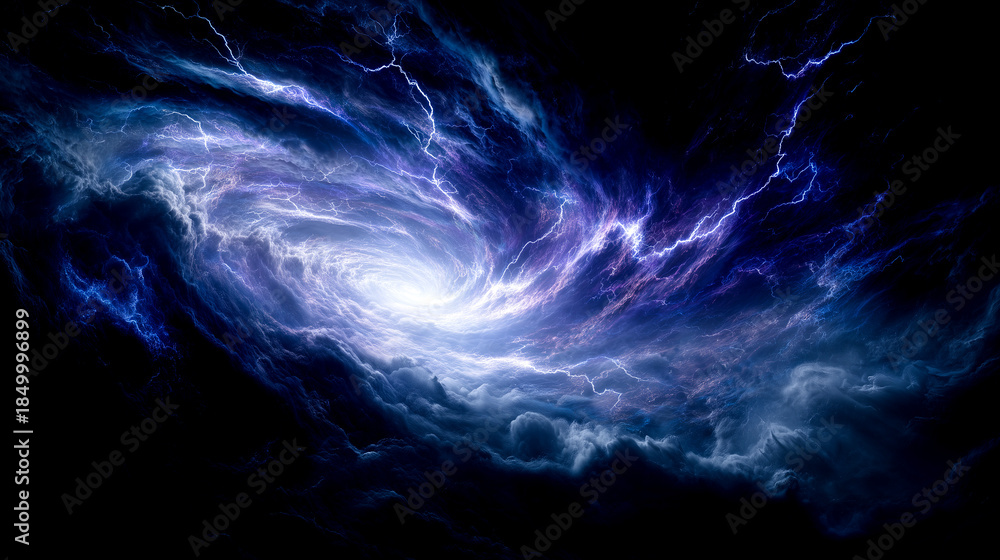 Fototapeta premium 激しい稲妻が輝く暗黒の嵐と渦巻く雲のエネルギー背景