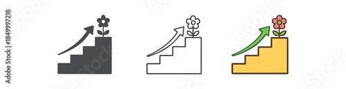 self growth staircase with arrow upward and small flower on top