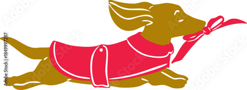 Running dog with scarf winter illustration isolated on white background