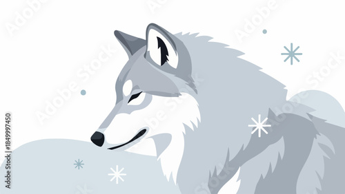 Illustration of a wolf with intricate fur textures on a winter background