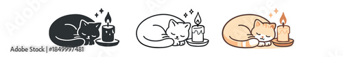 mindfulness sleeping cat curled near candle