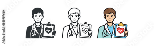 veterinary care veterinarian holding clipboard with heartbeat icon