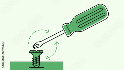 Screwdriver Turning Screw Clockwise Illustration.