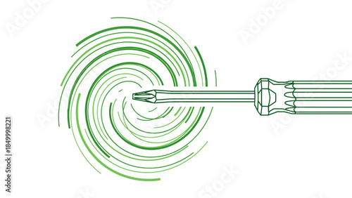 Screwdriver Tip with Concentric Green Circles.