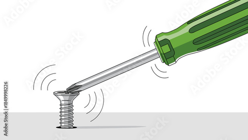 Screwdriver Turning Screw Clockwise.
