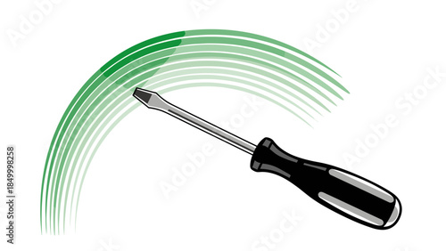 Screwdriver with black handle and silver shaft.