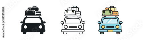 minimal travel road trip with luggage on roof