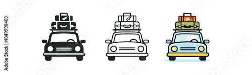 minimal travel road trip with luggage on roof