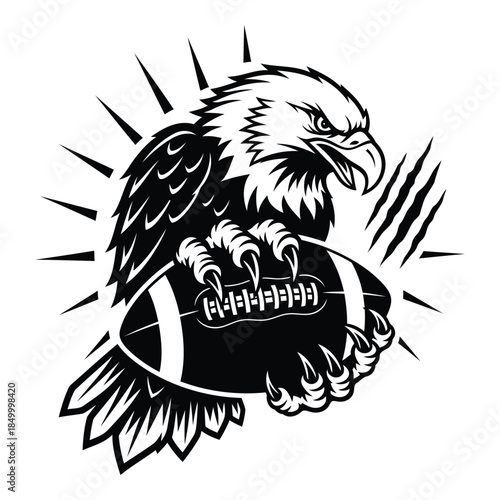 Eagle holding American football with claws in a dynamic illustration