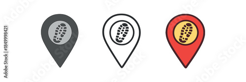 minimal travel map pin with tiny hiking boot print