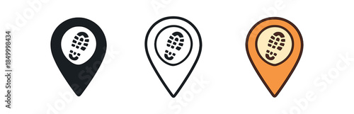 minimal travel map pin with tiny hiking boot print
