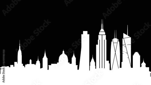 Silhouette of City Skyline with Skyscrapers.