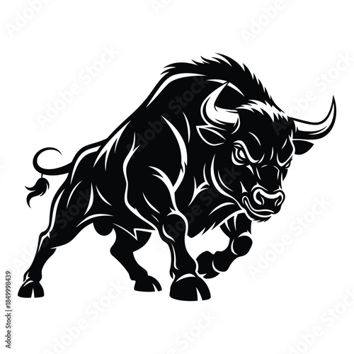 black bull with white lines illustration running to the right side
