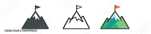 minimal travel mountain peak with tiny flag on top