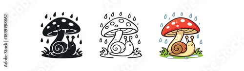 snail snail under mushroom umbrella rain