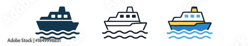 minimal travel ferry boat sailing across wavy line sea