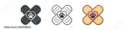 veterinary first aid adhesive plaster icon with little heart and paw