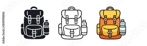 minimal travel hiking backpack with water bottle attached