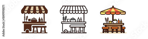 minimal travel local food stall with umbrella table