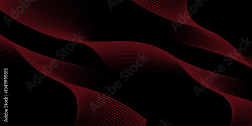 Vector abstract red background with dynamic red waves, lines and particles.