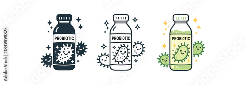 fermentation probiotic drink bottle with smiling bacteria