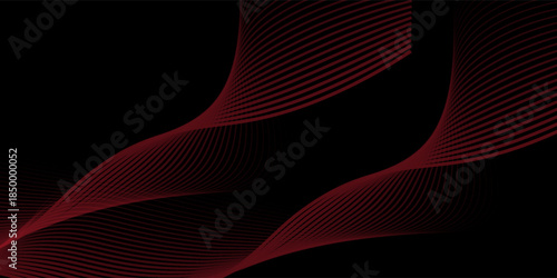 Vector abstract red background with dynamic red waves, lines and particles.