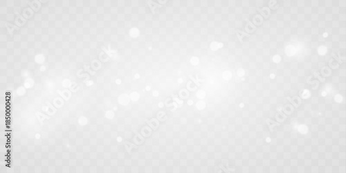 Clean white dust sparkles softly with luminous bokeh accents. Light powder fills the scene with elegance and air. Great overlay for festive compositions and layouts vector