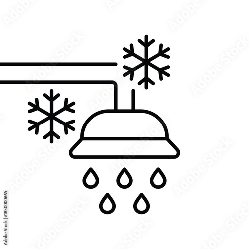 douche with snowflake, cold shower icon, bath room, bathing, thin line editable stroke vector illustration