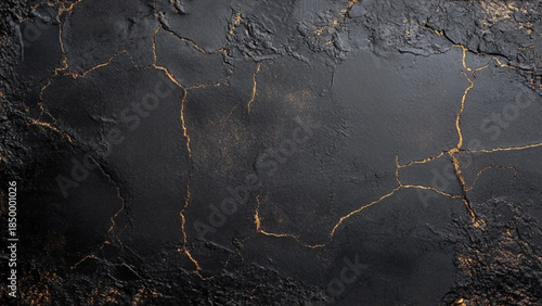 Dark and golden crack textured concrete wall background