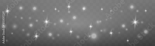 Bright white dust glows with soft festive sparkles. Light particles create a serene winter feeling. A beautiful overlay for holiday compositions and backgrounds vector