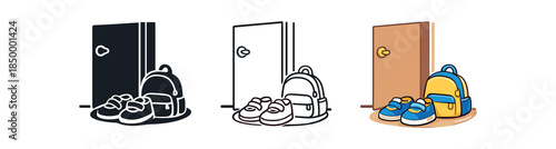 family life toddler shoes and tiny backpack near door