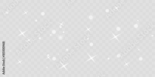Soft white dust sparkles with delicate shimmering bokeh. Light particles create a serene winter festive atmosphere. Perfect overlay for Christmas and holiday compositions vector