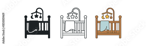 family life baby crib with mobile and soft blanket