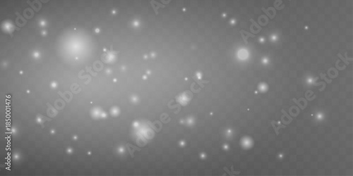 Airy white dust glows softly with gentle bokeh light. Light powder floats elegantly creating a calm festive feeling. Perfect overlay for Christmas and seasonal designs vector