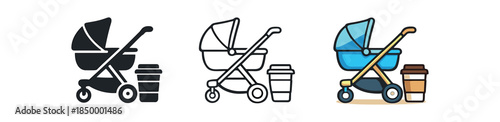family life stroller parked next to coffee to go