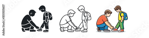 family life parent tying child shoelaces before outing