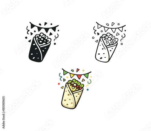 cinco de mayo tortilla wrap burrito with party confetti